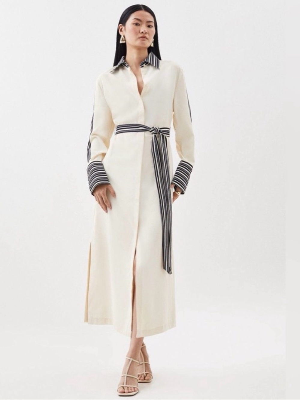 NWT Karen Millen Stripe Twill Belted Shirt dress